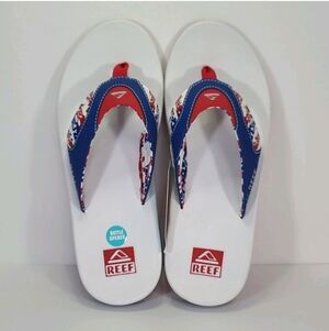 🆕 Reef Men's Patriotic Flip Flops with Red and Blue Straps. Bottle Opener. 🇺🇸